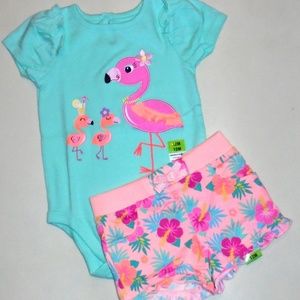 Baby Girl's Flamingo Shorts Bodysuit 18M 24M NWT